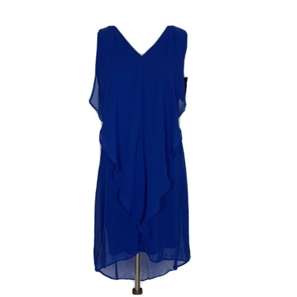 INC Royal Blue Ruffled V-Neck Midi Dress Size Small NEW - Picture 2 of 8